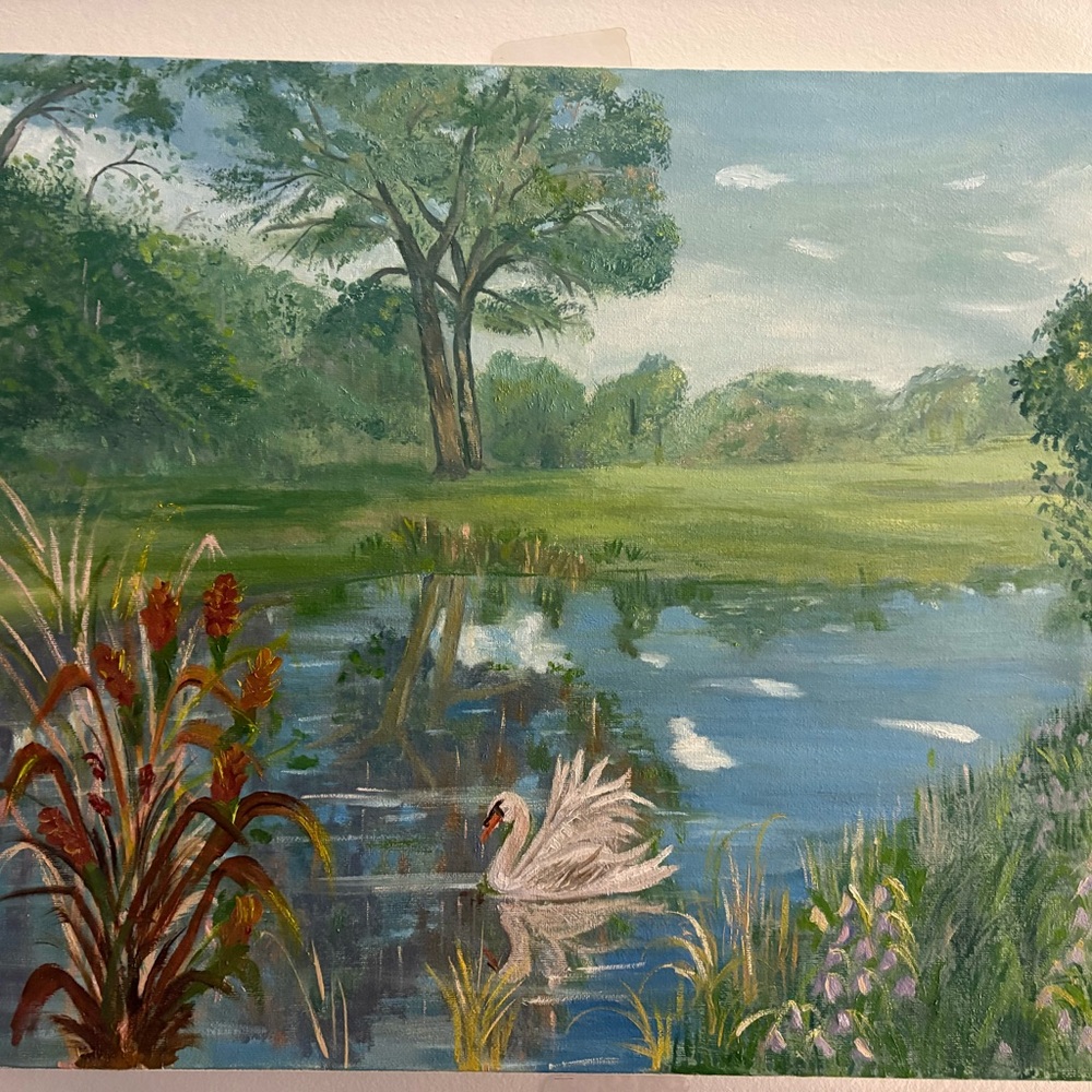 Serene Landscape Canvas Art with Swan